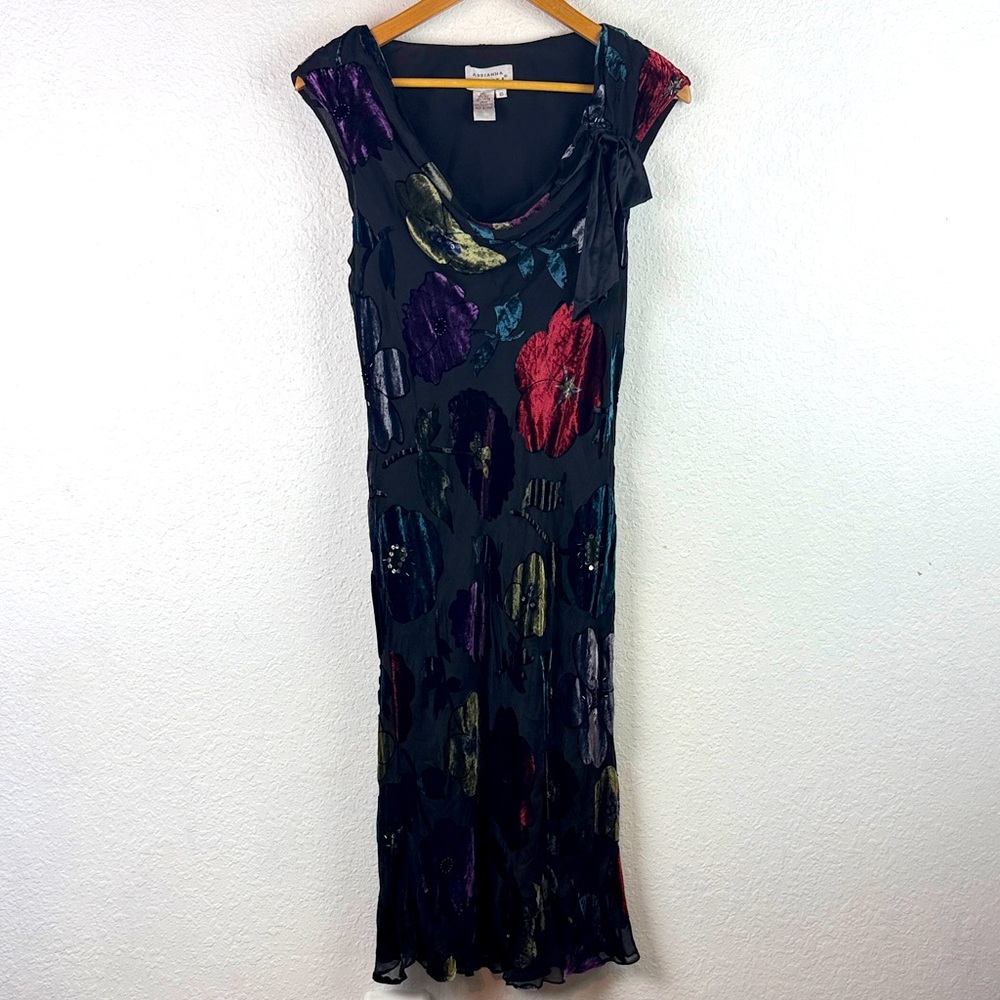 Perfect Adrianna Papell Vintage silk velvet burnout beaded long floral dress Y2K